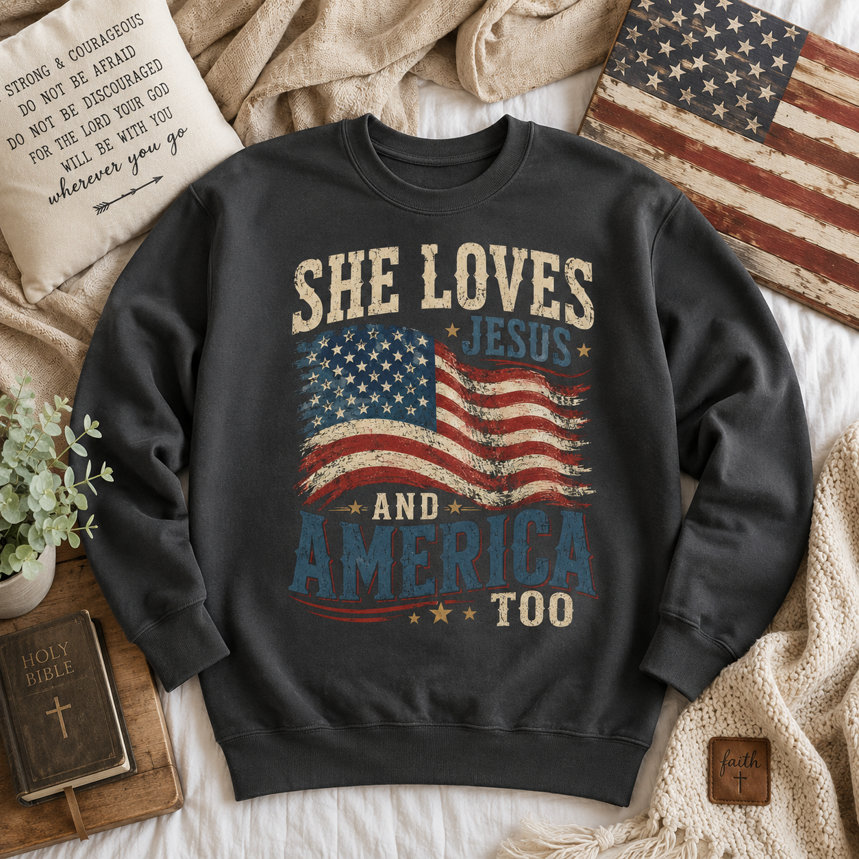She Loves Jesus And America Too Unisex T-shirt, Women's T-shirt, Unisex Long Sleeve, Sweatshirt, Hoodie, Zip Hoodie