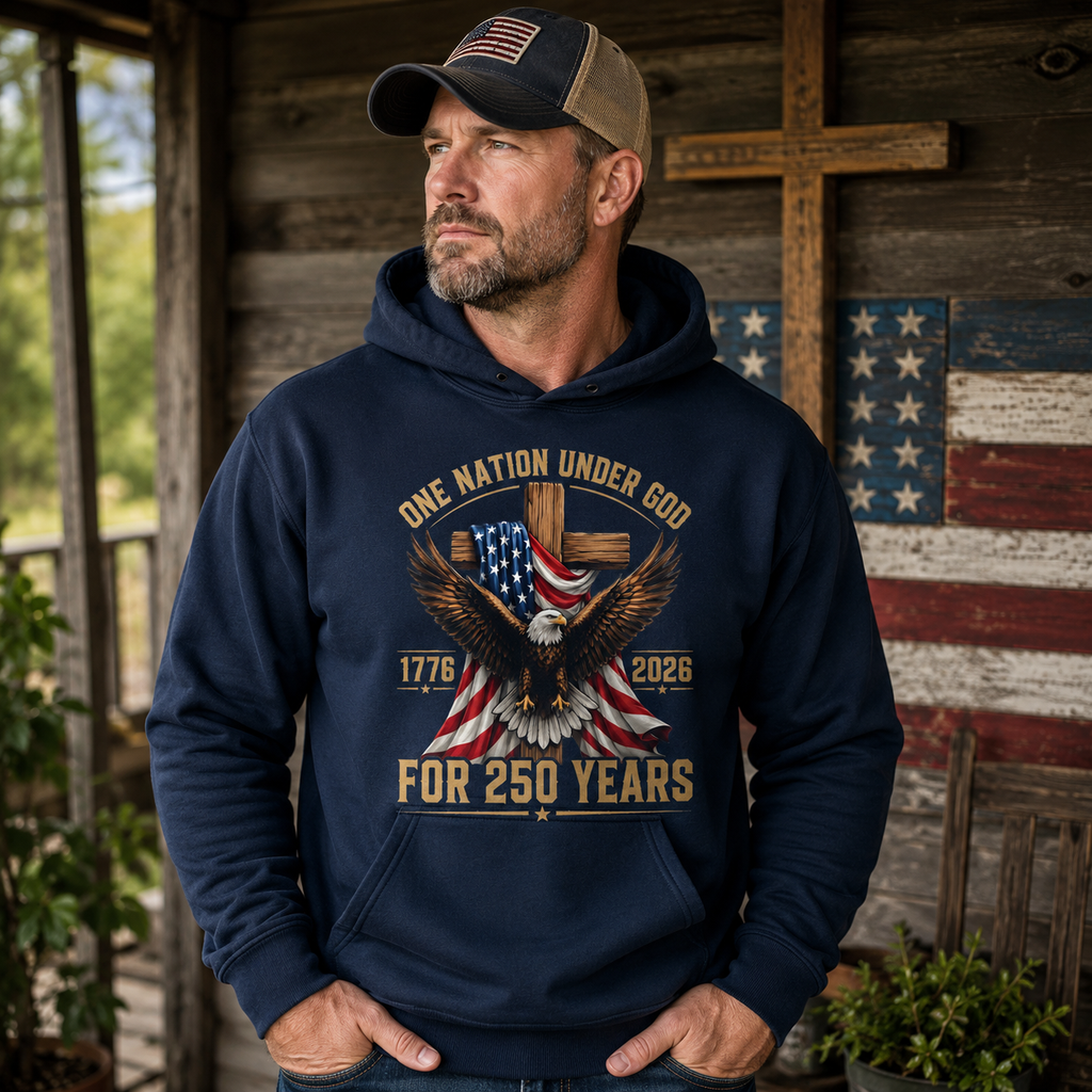 One Nation Under God for 250 Years Unisex T-shirt, Women's T-shirt, Unisex Long Sleeve, Sweatshirt, Hoodie, Zip Hoodie