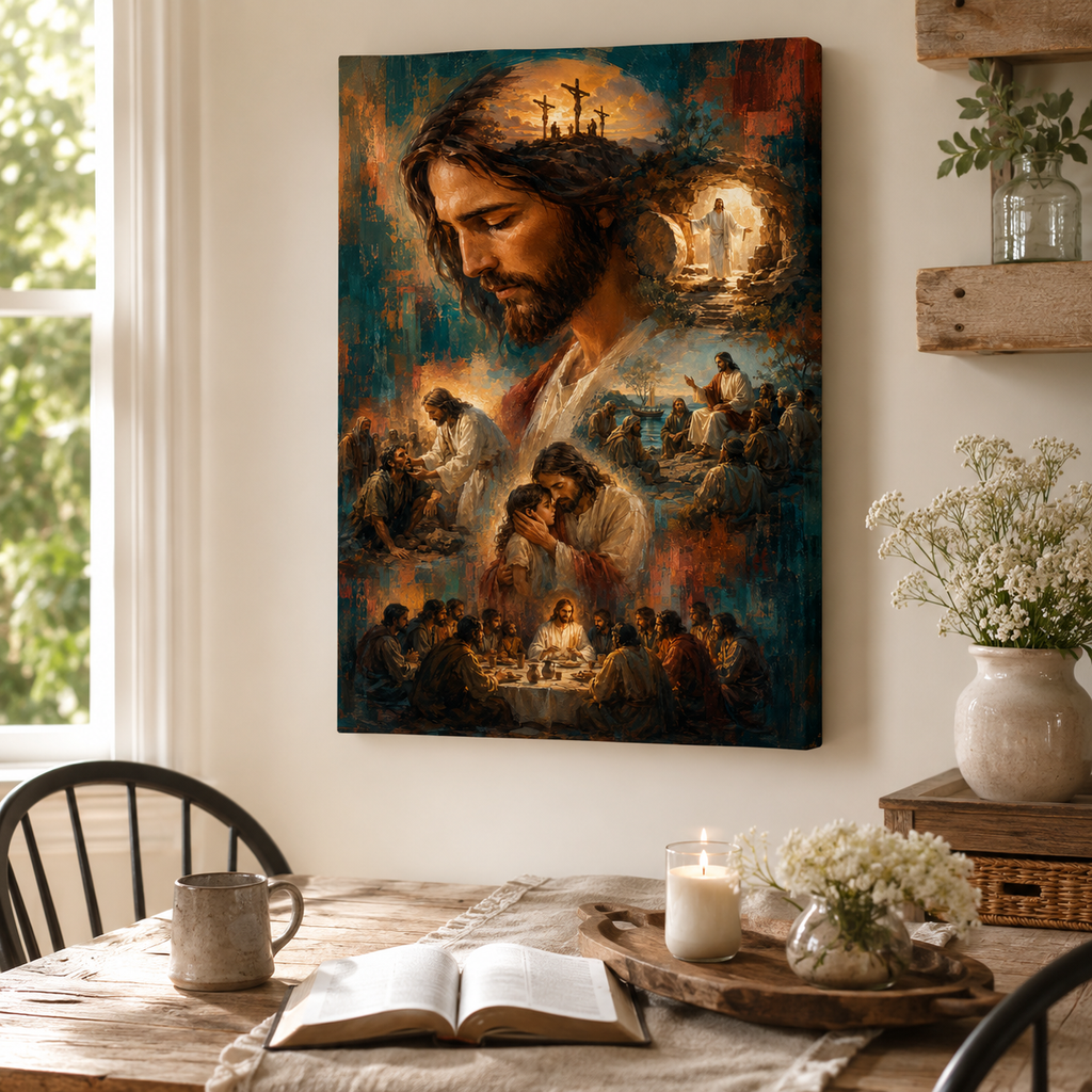 The Gospel Story Painterly Canvas Wall Art - Life of Christ Christian Decor