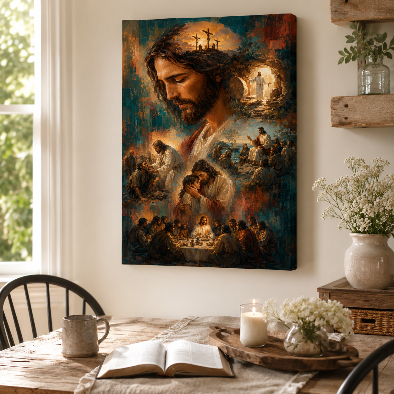 The Gospel Story Painterly Canvas Wall Art - Life of Christ Christian Decor