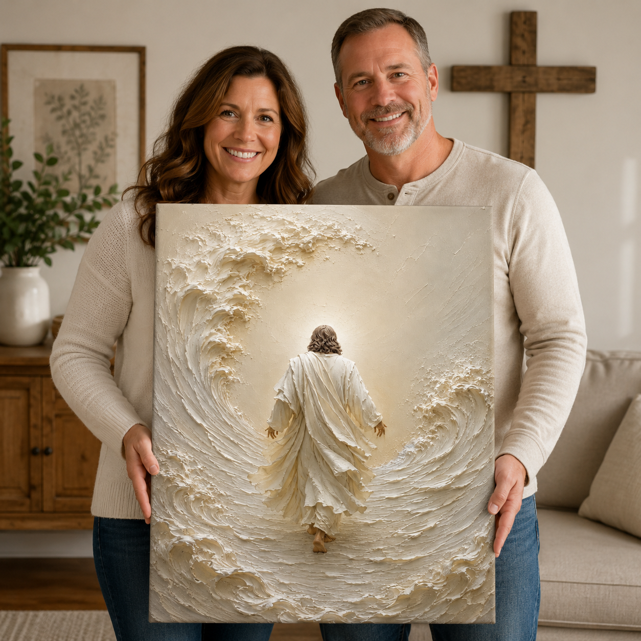 Jesus Calming the Storm Impasto Canvas Print - Modern Farmhouse Religious Art