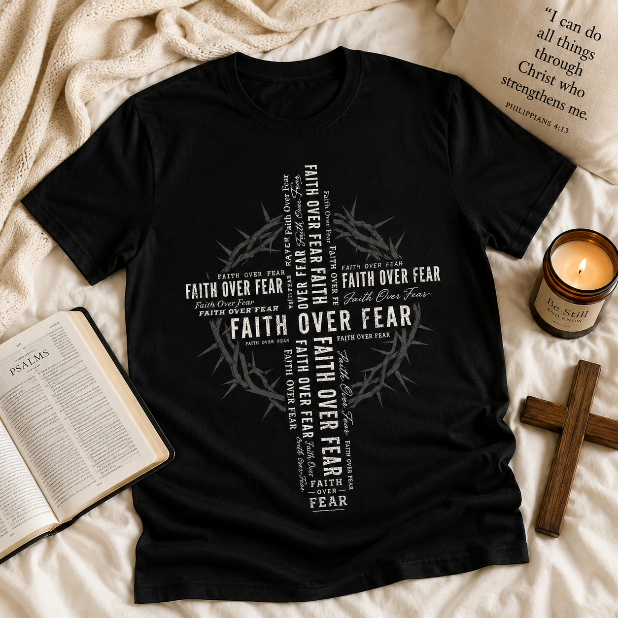 Faith Over Fear Cross Unisex T-shirt, Women's T-shirt, Unisex Long Sleeve, Sweatshirt, Hoodie, Zip Hoodie