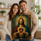 Sacred Heart of Jesus Canvas Wall Art, Catholic Christian Jesus Portrait, Vintage Religious Wall Decor, Framed Christian Gift