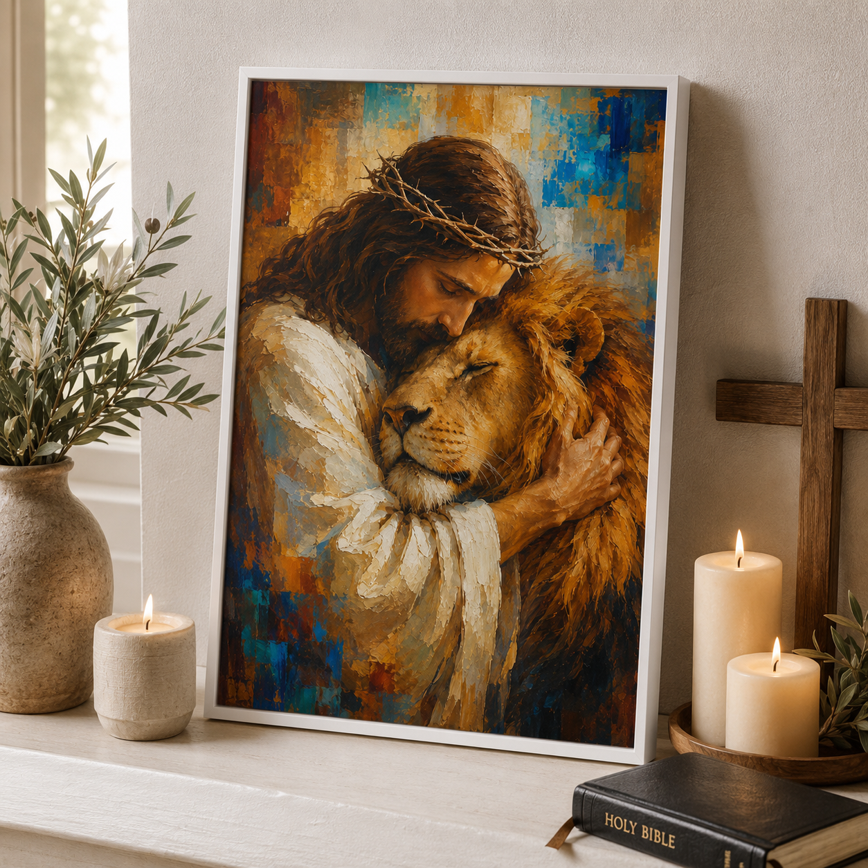 Strength & Grace: High-End Jesus and Lion Wall Art