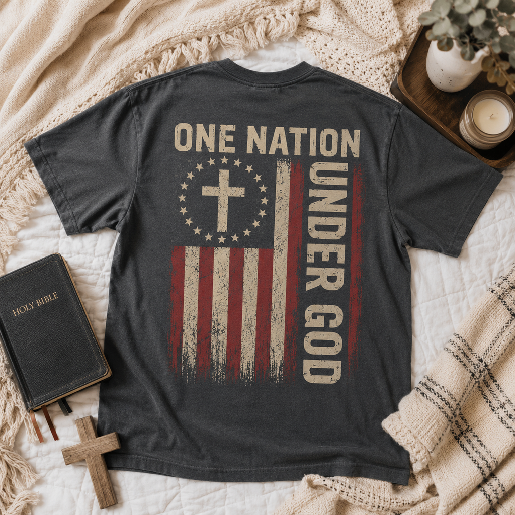 One Nation Under God American Flag Unisex T-shirt, Women's T-shirt, Unisex Long Sleeve, Sweatshirt, Hoodie, Zip Hoodie