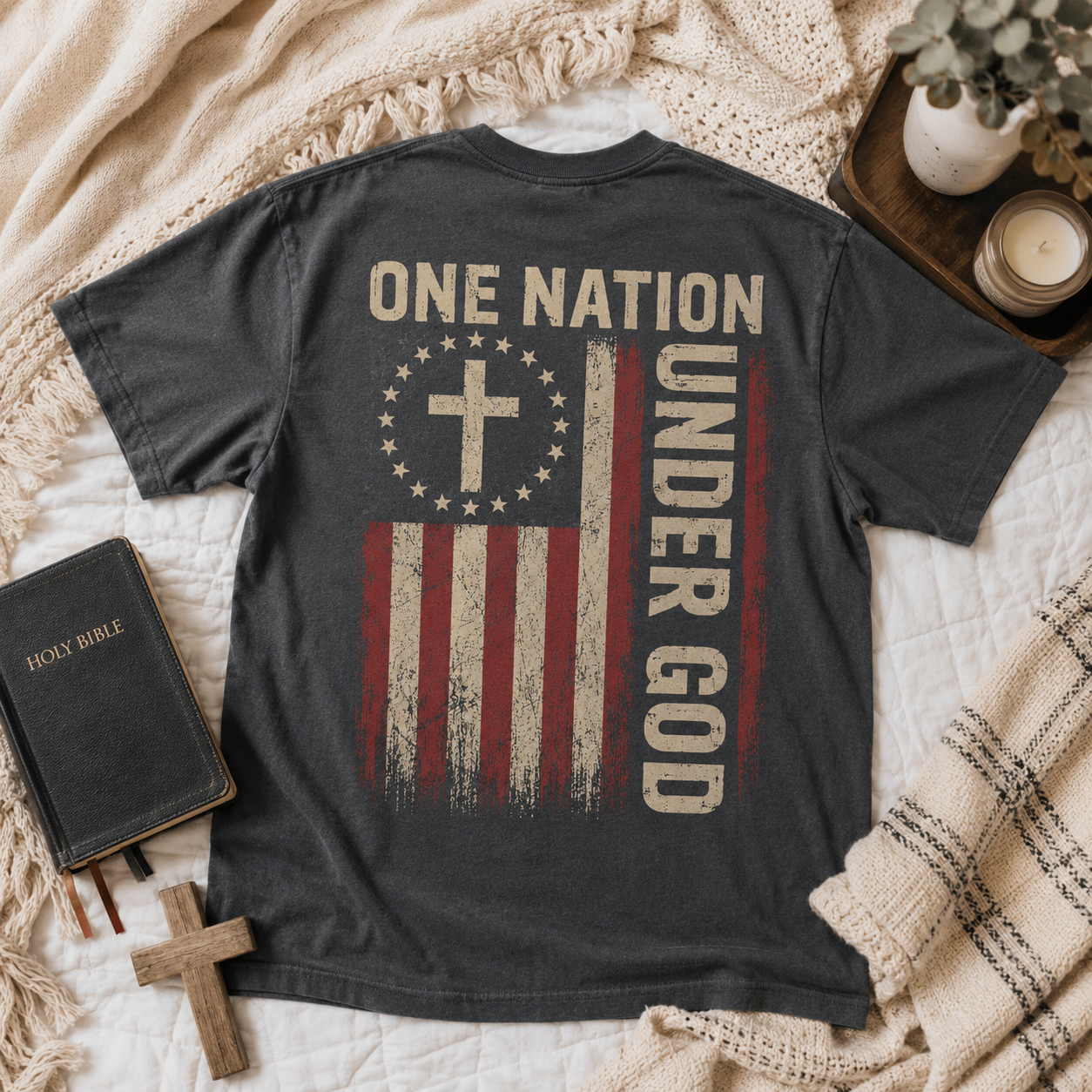 One Nation Under God American Flag Unisex T-shirt, Women's T-shirt, Unisex Long Sleeve, Sweatshirt, Hoodie, Zip Hoodie