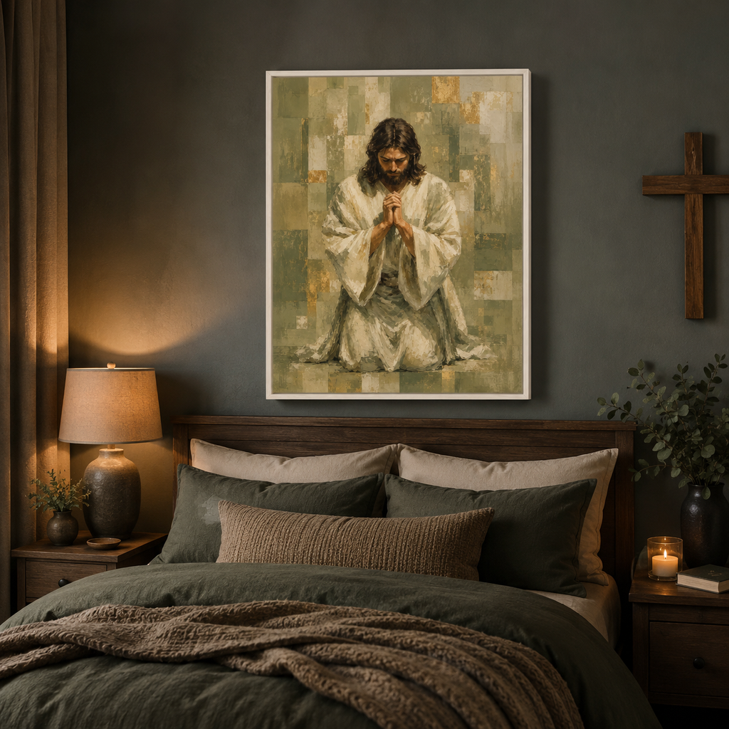 Serenity in Prayer: Premium Earth Tone Jesus Canvas