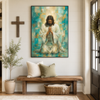 Divine Radiance: Premium Teal & Gold Jesus Canvas