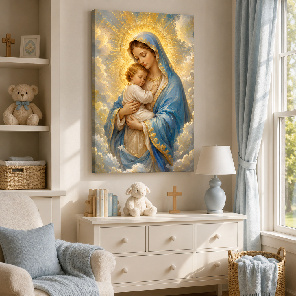 Radiant Grace: High-End Virgin Mary & Child Wall Art