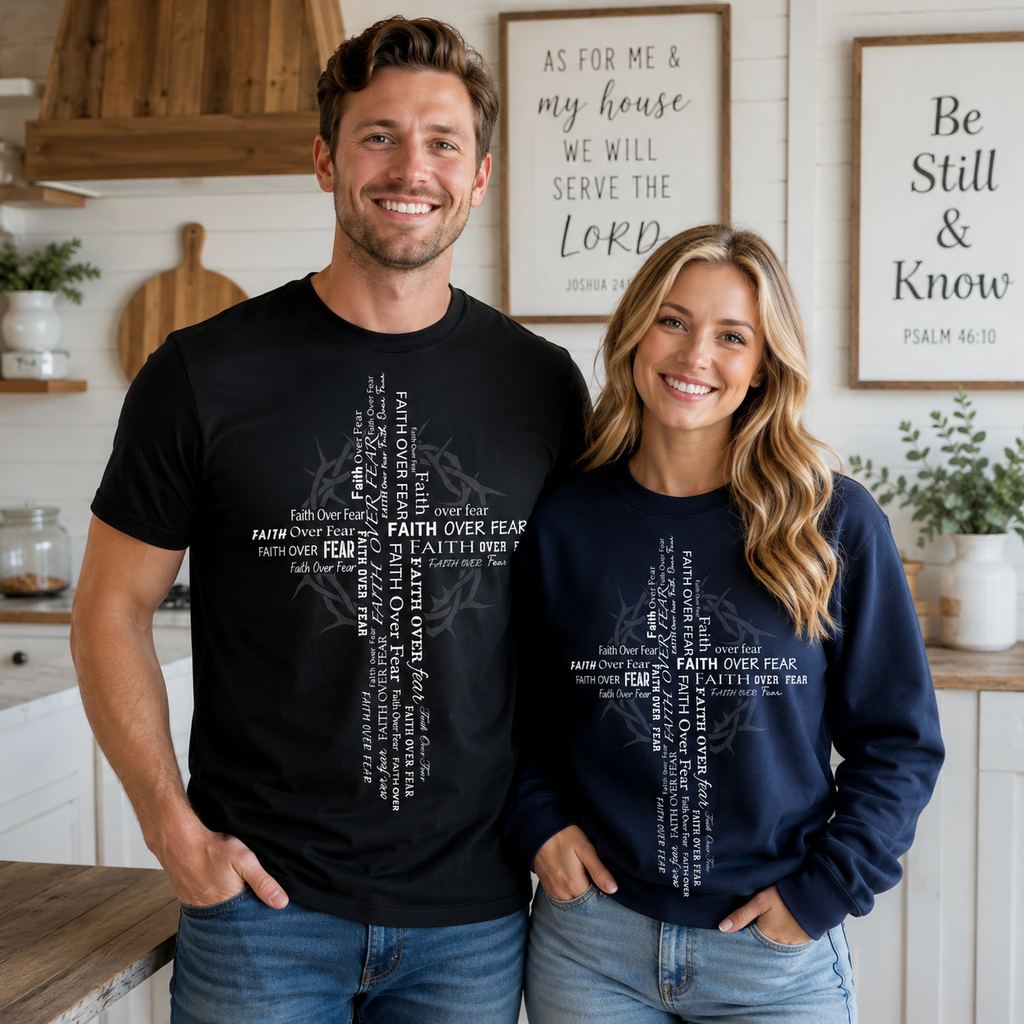 Faith Over Fear Cross Unisex T-shirt, Women's T-shirt, Unisex Long Sleeve, Sweatshirt, Hoodie, Zip Hoodie