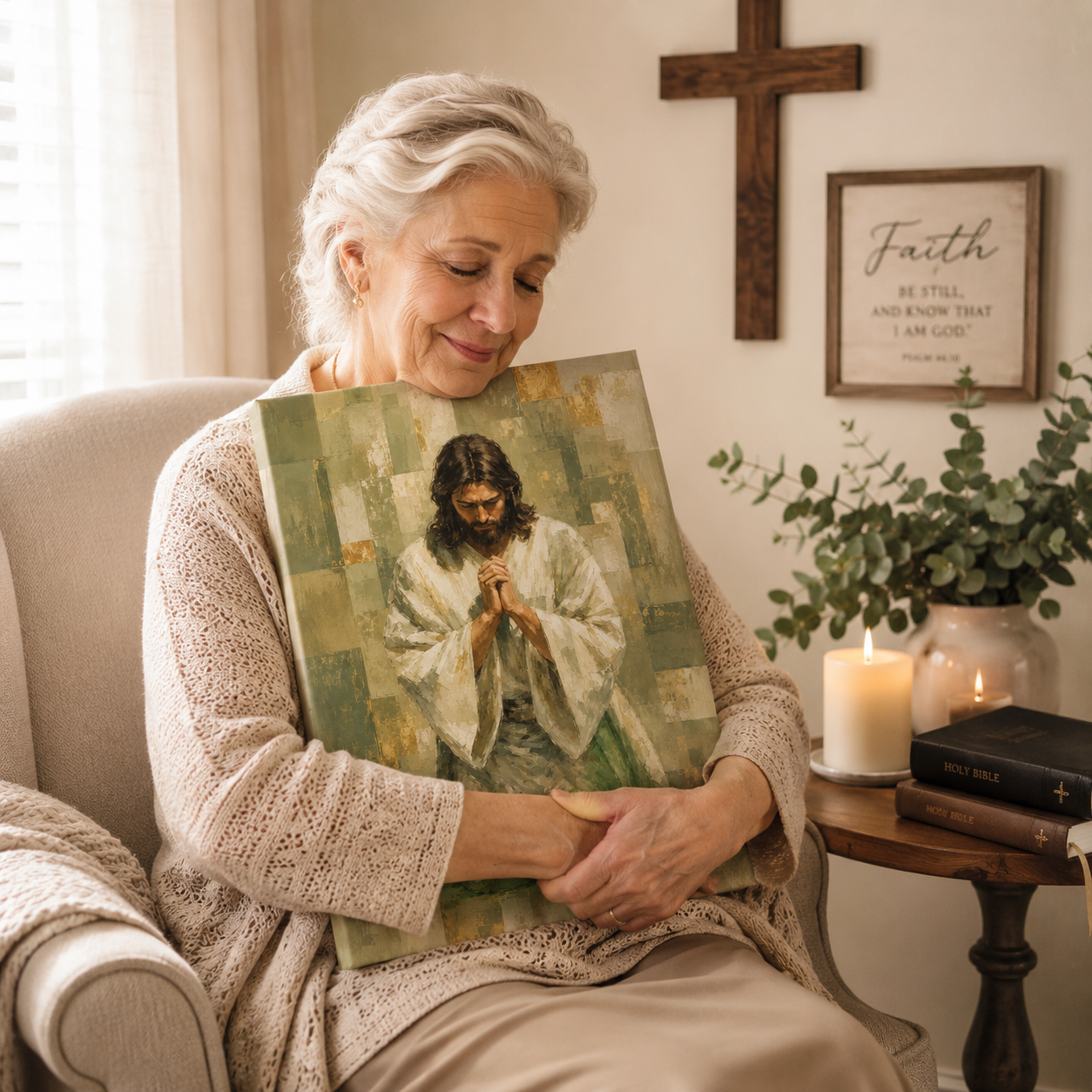 Serenity in Prayer: Premium Earth Tone Jesus Canvas