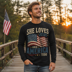 She Loves Jesus And America Too Unisex T-shirt, Women's T-shirt, Unisex Long Sleeve, Sweatshirt, Hoodie, Zip Hoodie