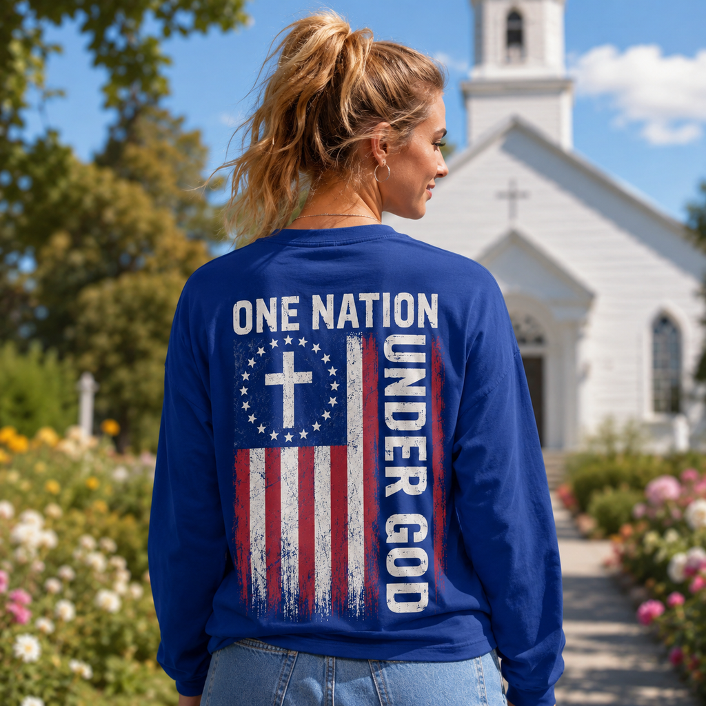 One Nation Under God American Flag Unisex T-shirt, Women's T-shirt, Unisex Long Sleeve, Sweatshirt, Hoodie, Zip Hoodie