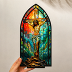 Sacred Heart Jesus Tabletop Decor: Stained Glass Aesthetic (Premium Acrylic & Wood - No Candles))