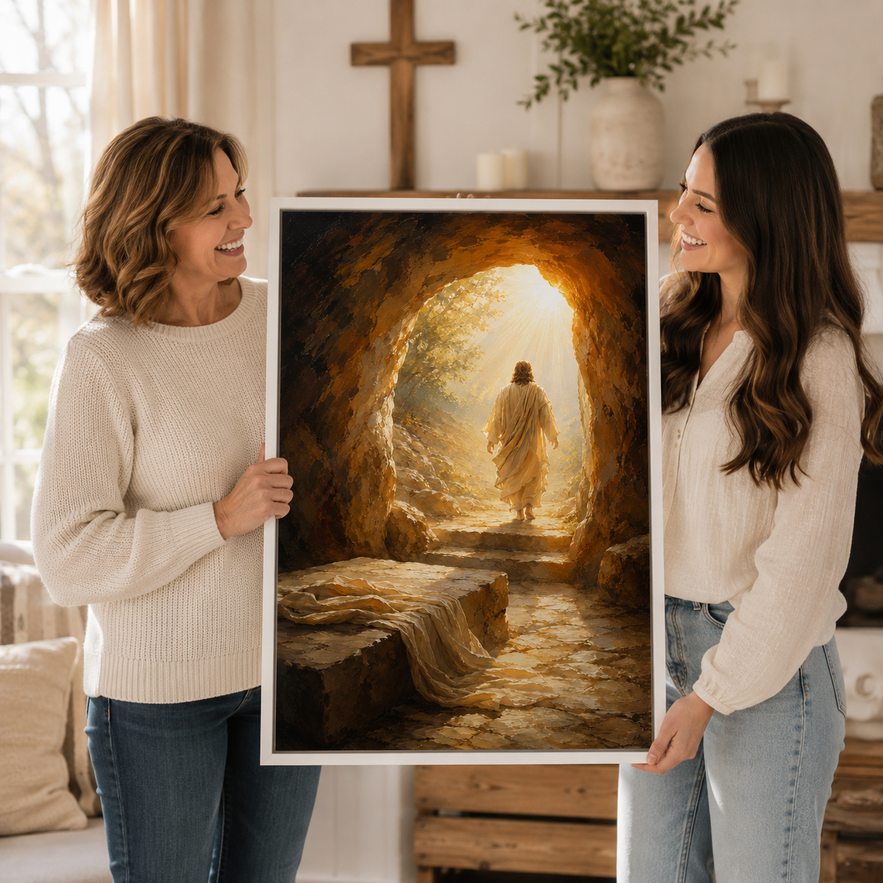 "He is Risen" Jesus Christ Resurrection Canvas Wall Art - Empty Tomb Christian Home Decor