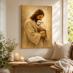 The Good Shepherd Jesus and Lamb Canvas Wall Art - Christian Home Decor