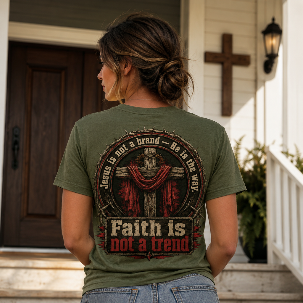 Faith Is Not A Trend Shirt, Jesus Is Not A Brand Christian T-Shirt, He Is The Way Back Print Tee, Bold Faith Gift for Women Men