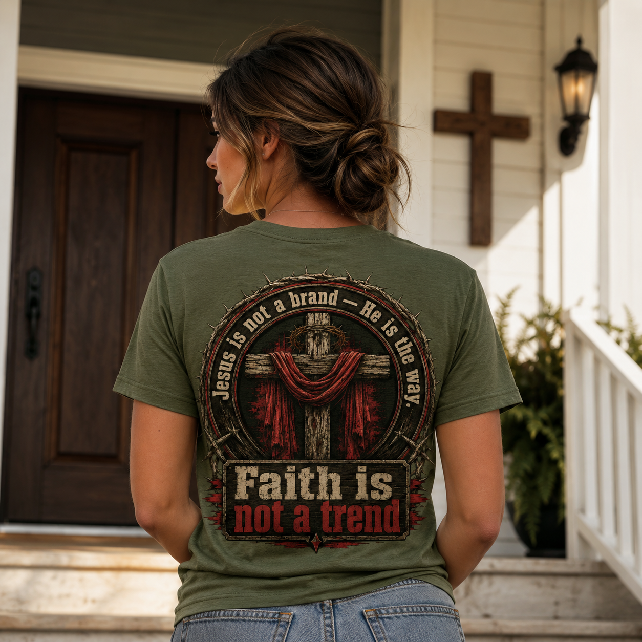 Faith Is Not A Trend Shirt, Jesus Is Not A Brand Christian T-Shirt, He Is The Way Back Print Tee, Bold Faith Gift for Women Men