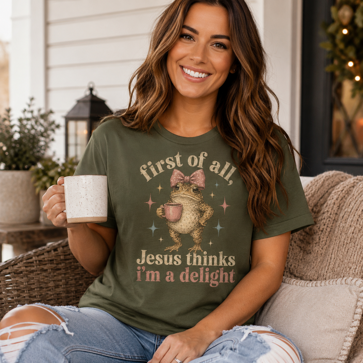 Jesus Thinks I’m A Delight Shirt, Cute Christian Frog T-Shirt, First Of All Jesus Tee, Funny Faith Gift for Women