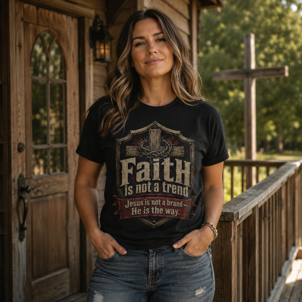 Faith Is Not A Trend Shirt, Jesus Is Not A Brand Christian T-Shirt, He Is The Way Cross Tee, Bold Faith Gift for Men Women