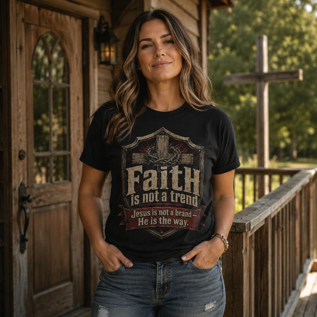 Faith Is Not A Trend Shirt, Jesus Is Not A Brand Christian T-Shirt, He Is The Way Cross Tee, Bold Faith Gift for Men Women