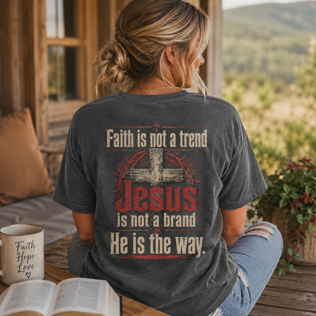 Faith Is Not A Trend Shirt, Jesus Is Not A Brand Christian T-Shirt, He Is The Way Back Print Tee, Faith Gift for Women Men