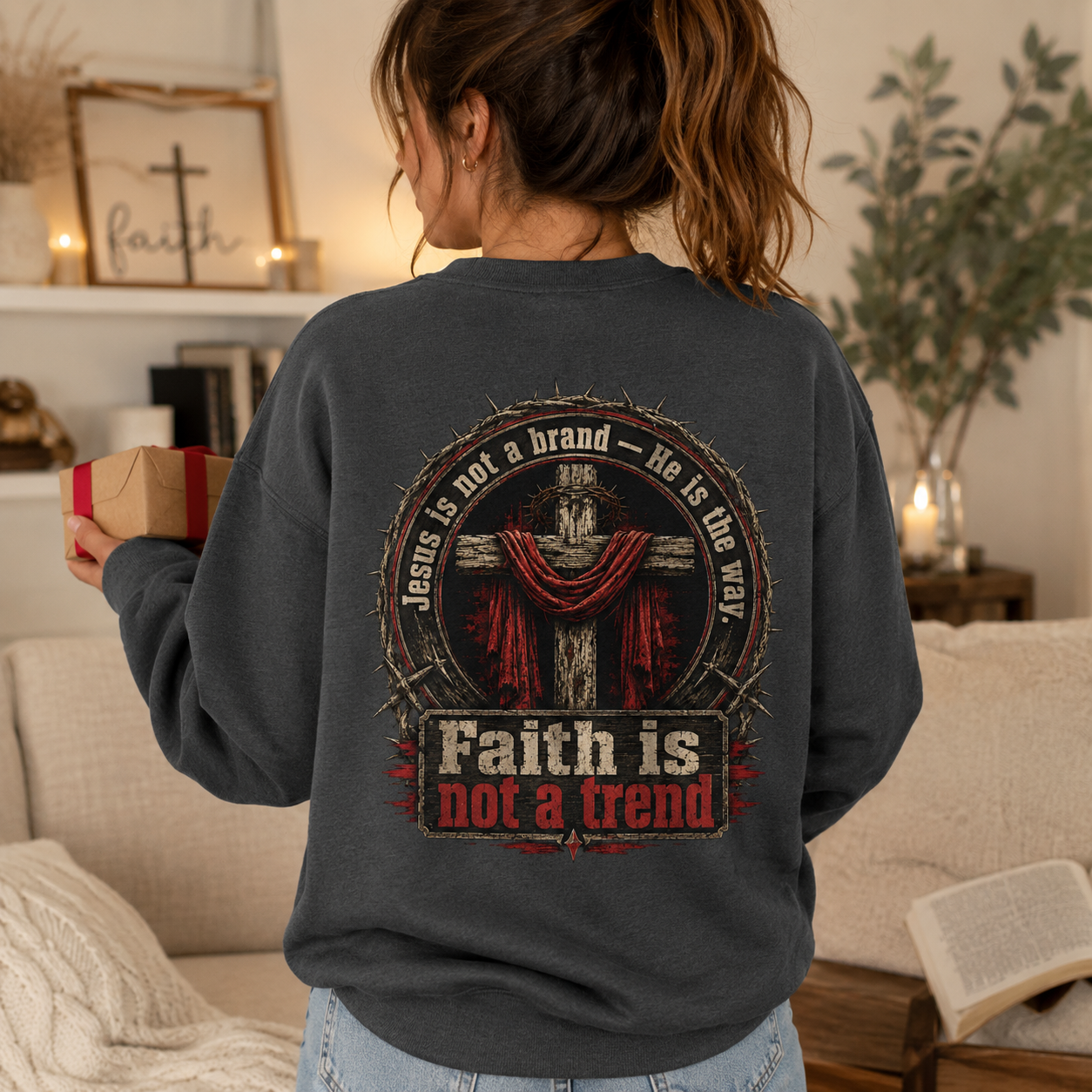 Faith Is Not A Trend Shirt, Jesus Is Not A Brand Christian T-Shirt, He Is The Way Back Print Tee, Bold Faith Gift for Women Men