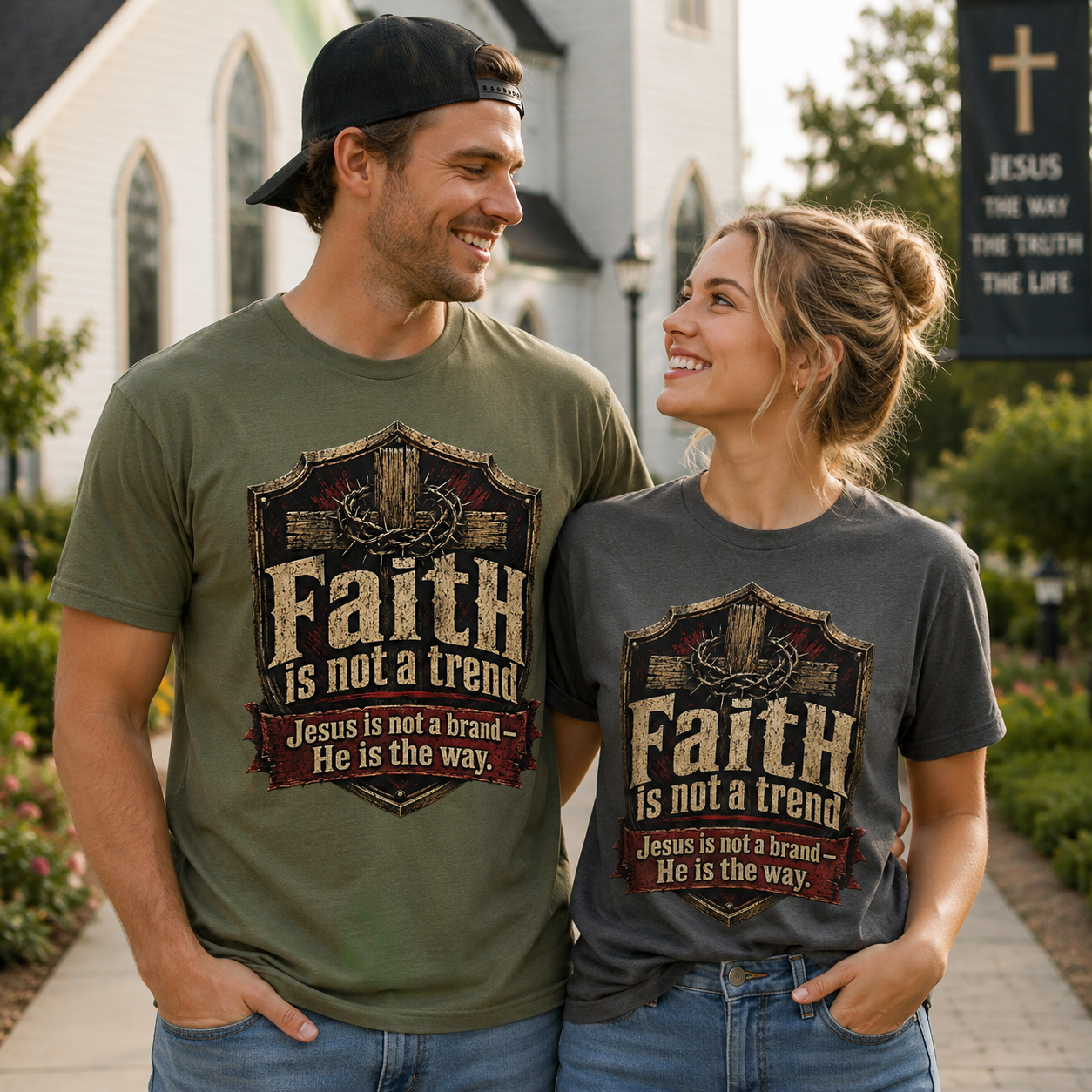 Faith Is Not A Trend Shirt, Jesus Is Not A Brand Christian T-Shirt, He Is The Way Cross Tee, Bold Faith Gift for Men Women