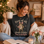 Jesus Thinks I’m A Delight Shirt, Cute Christian Frog T-Shirt, First Of All Jesus Tee, Funny Faith Gift for Women
