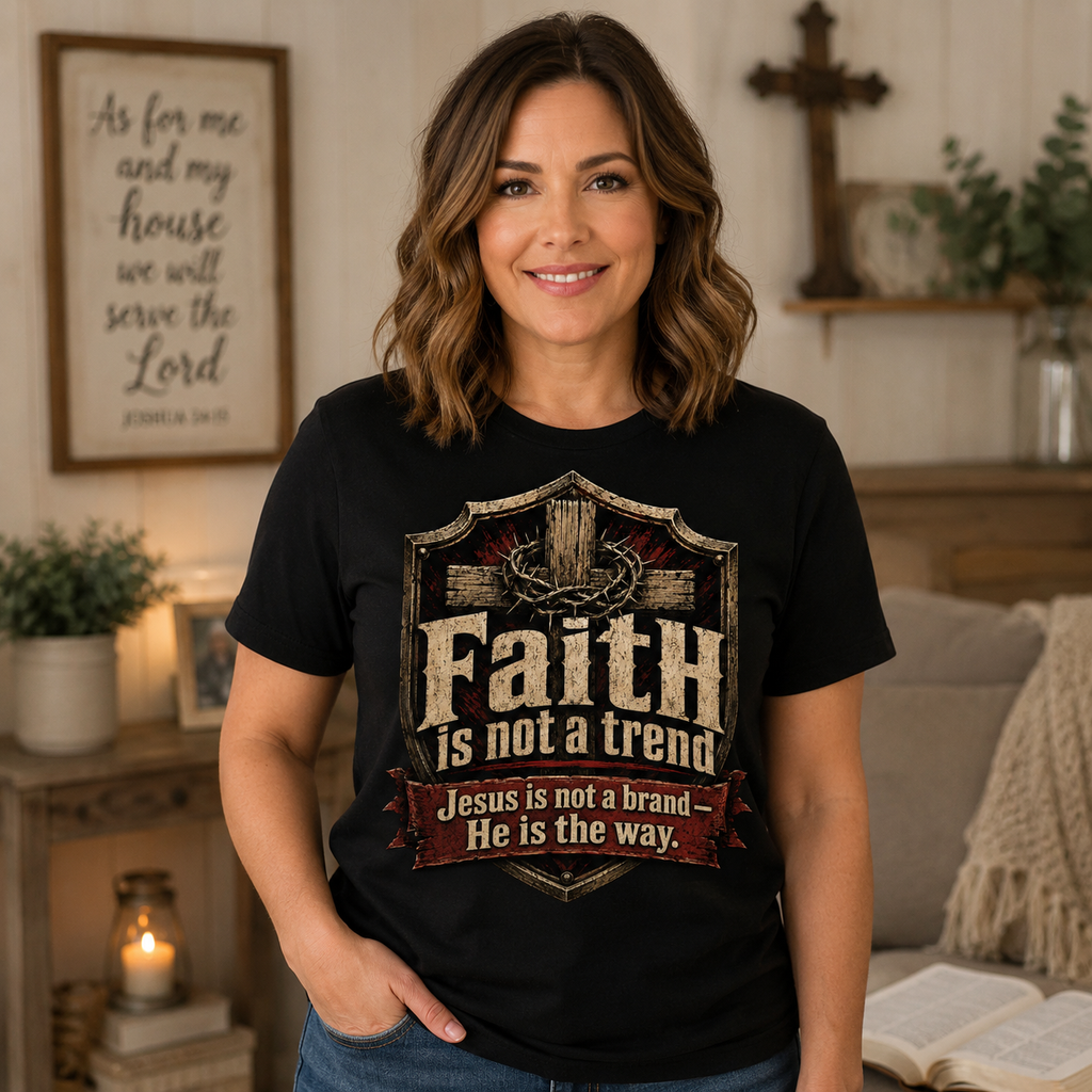 Faith Is Not A Trend Shirt, Jesus Is Not A Brand Christian T-Shirt, He Is The Way Cross Tee, Bold Faith Gift for Men Women