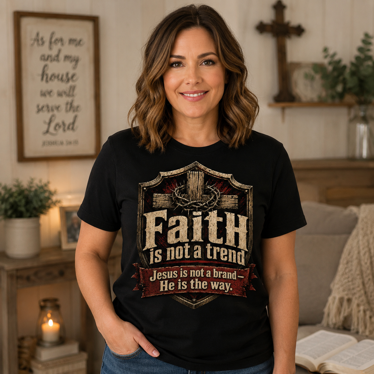 Faith Is Not A Trend Shirt, Jesus Is Not A Brand Christian T-Shirt, He Is The Way Cross Tee, Bold Faith Gift for Men Women