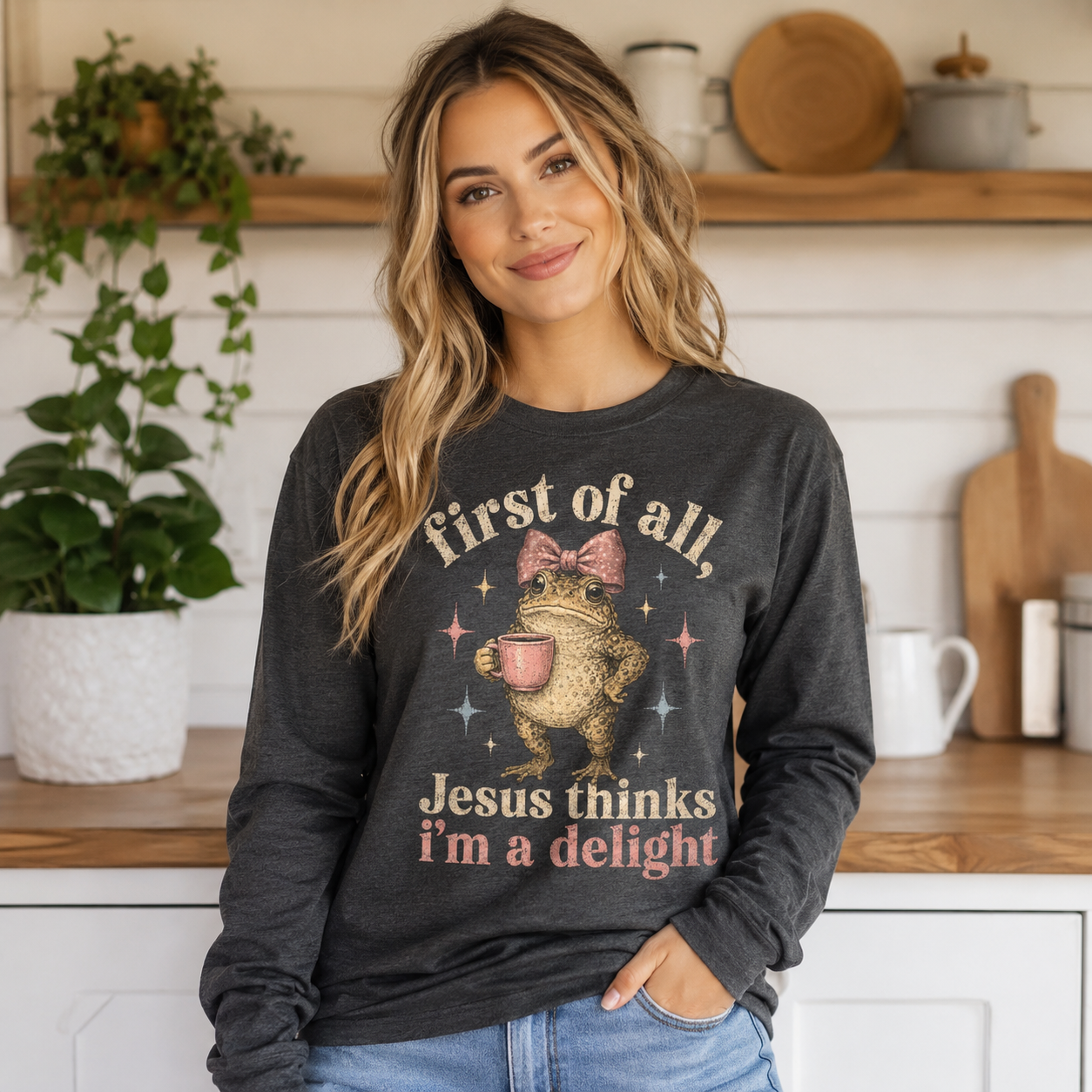 Jesus Thinks I’m A Delight Shirt, Cute Christian Frog T-Shirt, First Of All Jesus Tee, Funny Faith Gift for Women