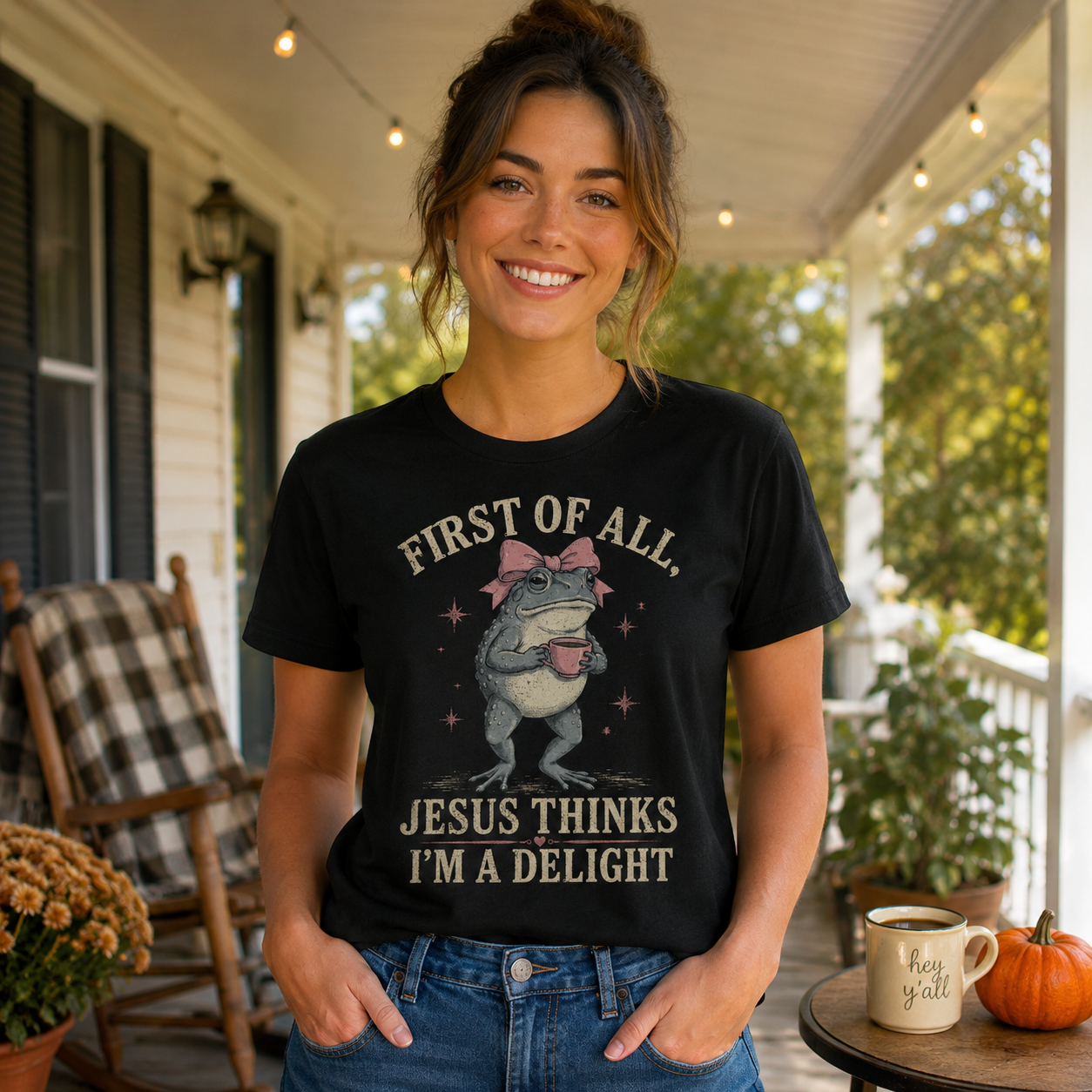 Jesus Thinks I’m A Delight Shirt, Cute Christian Frog T-Shirt, First Of All Jesus Tee, Funny Faith Gift for Women