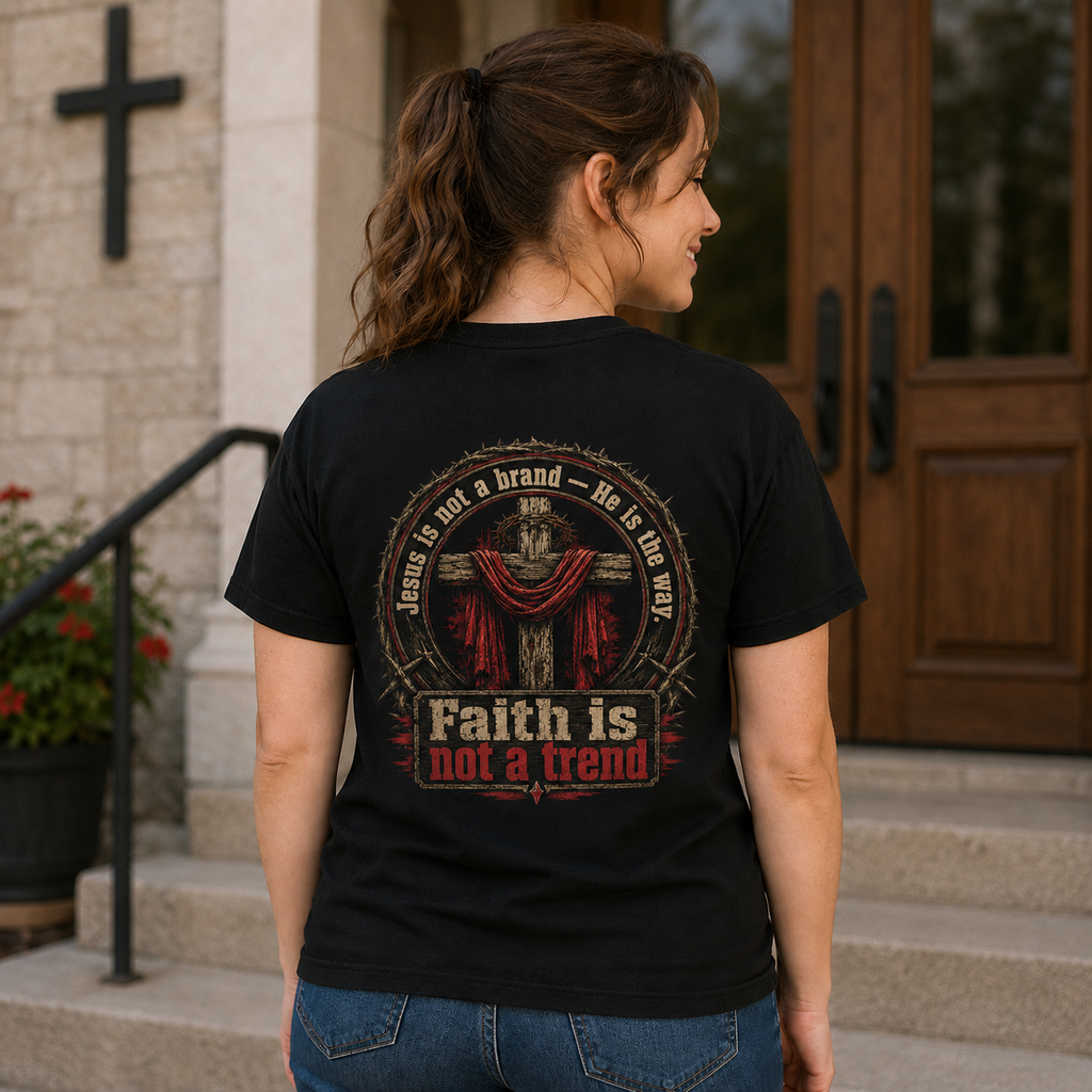 Faith Is Not A Trend Shirt, Jesus Is Not A Brand Christian T-Shirt, He Is The Way Back Print Tee, Bold Faith Gift for Women Men