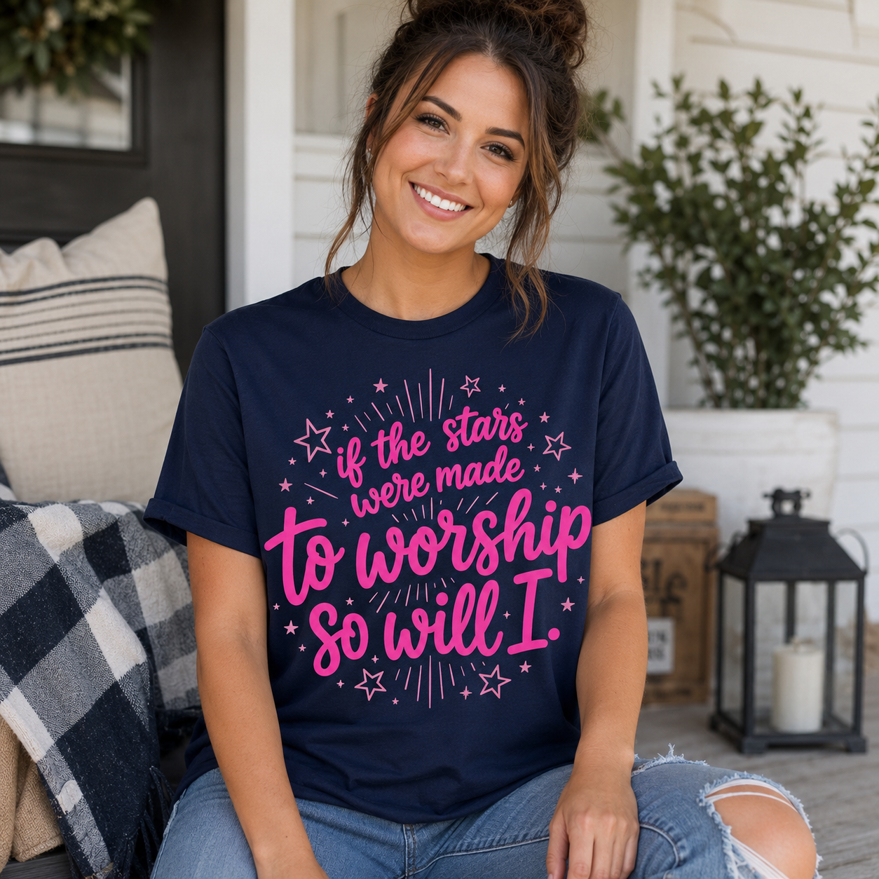 So Will I Shirt, Christian Worship T-Shirt, If The Stars Were Made To Worship Tee, Faith Shirt for Women, Cute Jesus Graphic Tee