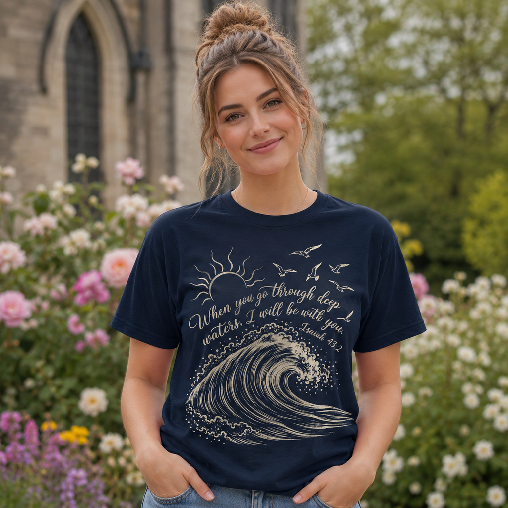Deep Waters Isaiah 43:2 Christian Shirt, Women's T-shirt, Unisex Long Sleeve, Sweatshirt, Hoodie, Zip Hoodie