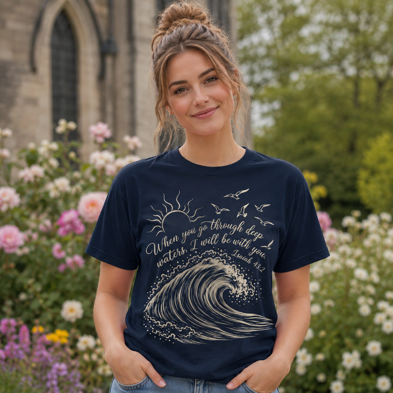Deep Waters Isaiah 43:2 Christian Shirt, Women's T-shirt, Unisex Long Sleeve, Sweatshirt, Hoodie, Zip Hoodie
