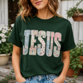 Jesus Shirt, Floral Patchwork Christian T-Shirt, Faith Based Tee, Religious Gift for Women, Cute Jesus Tee, Christian Apparel