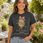 Jesus Thinks I’m A Delight Shirt, Cute Christian Frog T-Shirt, Faith Based Funny Jesus Tee, Coquette Bow Gift for Women