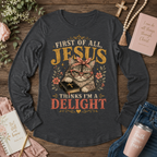 Jesus Thinks I’m A Delight Shirt, Cute Christian Cat T-Shirt, First Of All Jesus Tee, Cat Mom Faith Gift for Women