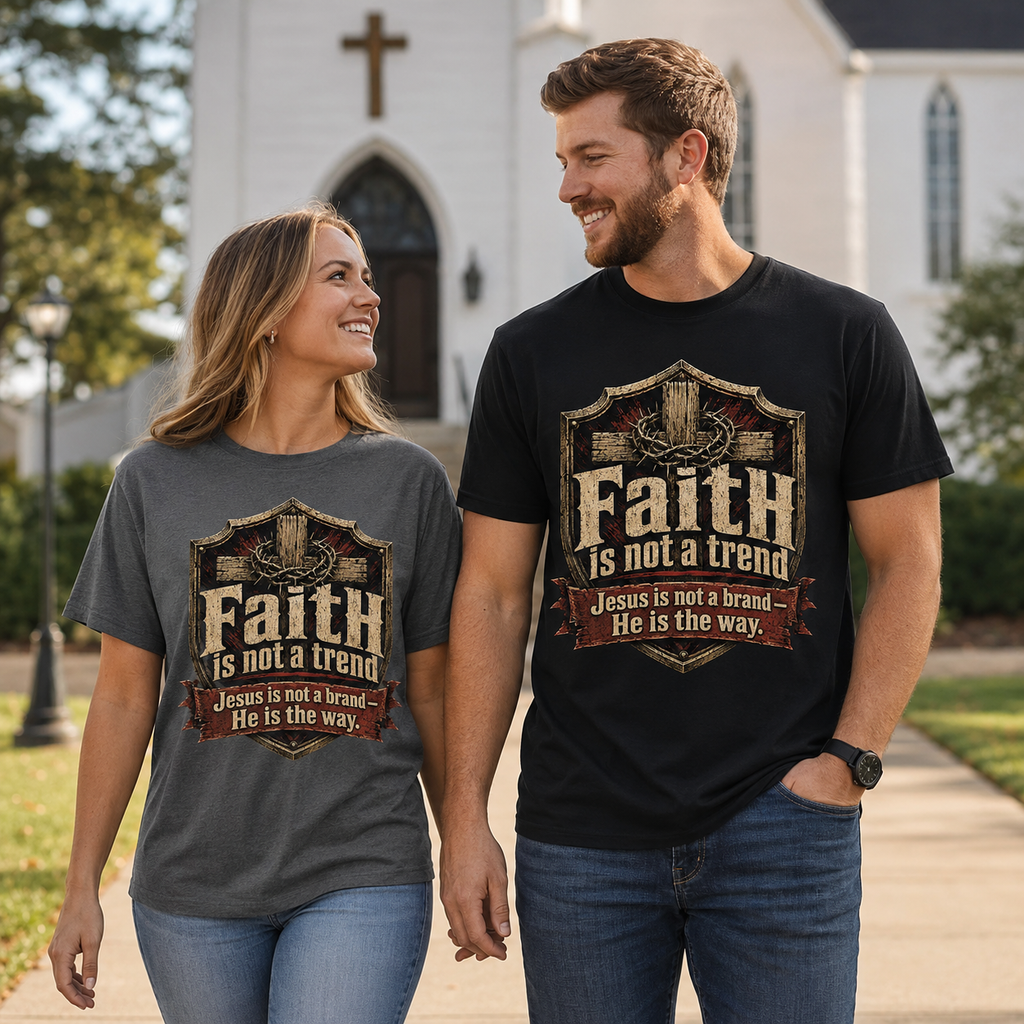 Faith Is Not A Trend Shirt, Jesus Is Not A Brand Christian T-Shirt, He Is The Way Cross Tee, Bold Faith Gift for Men Women