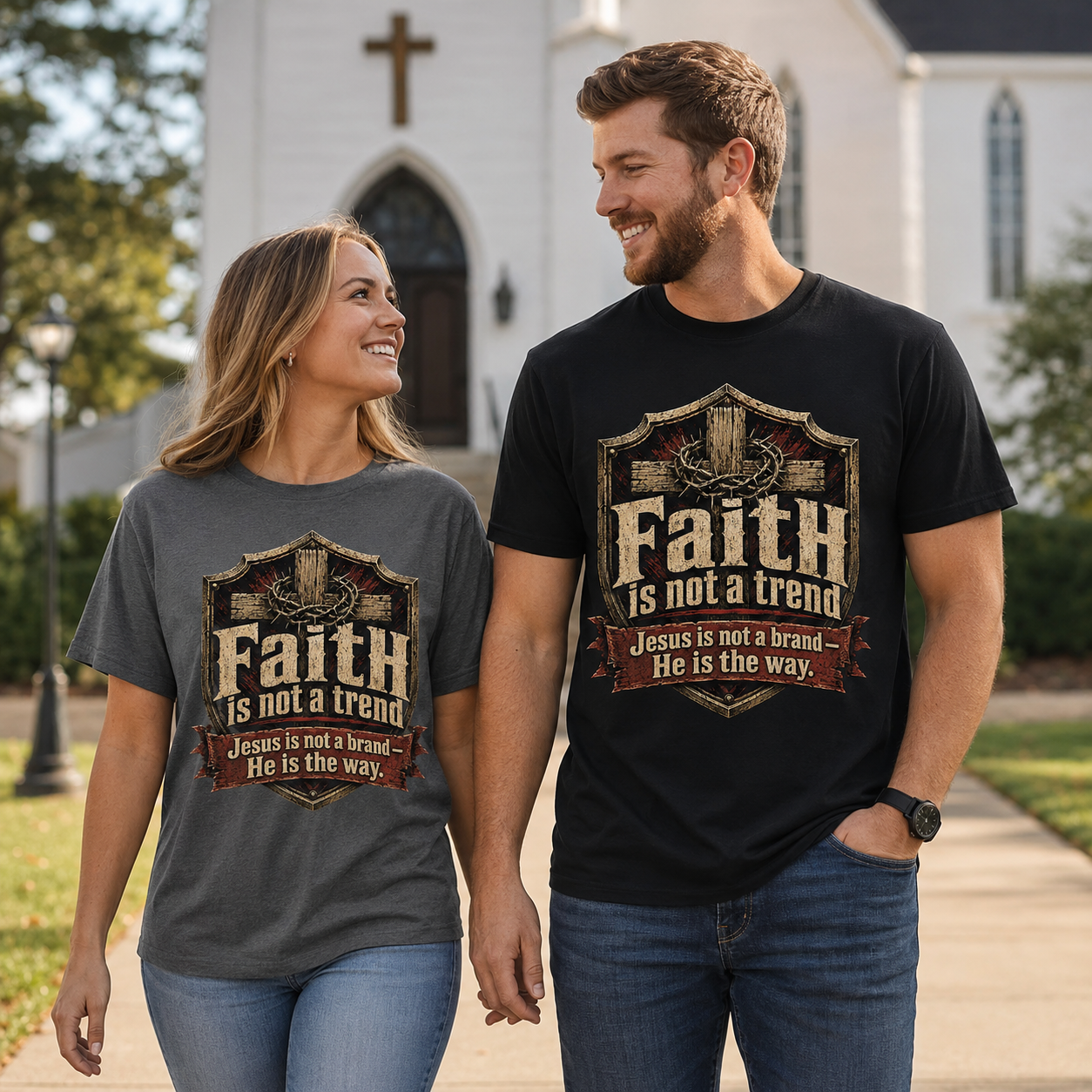 Faith Is Not A Trend Shirt, Jesus Is Not A Brand Christian T-Shirt, He Is The Way Cross Tee, Bold Faith Gift for Men Women