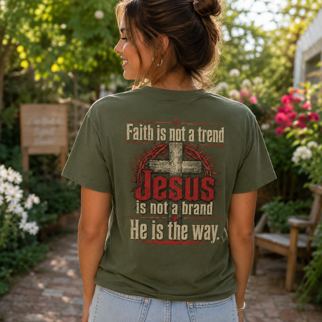 Faith Is Not A Trend Shirt, Jesus Is Not A Brand Christian T-Shirt, He Is The Way Back Print Tee, Faith Gift for Women Men