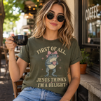 Jesus Thinks I’m A Delight Shirt, Cute Christian Frog T-Shirt, First Of All Jesus Tee, Funny Faith Gift for Women