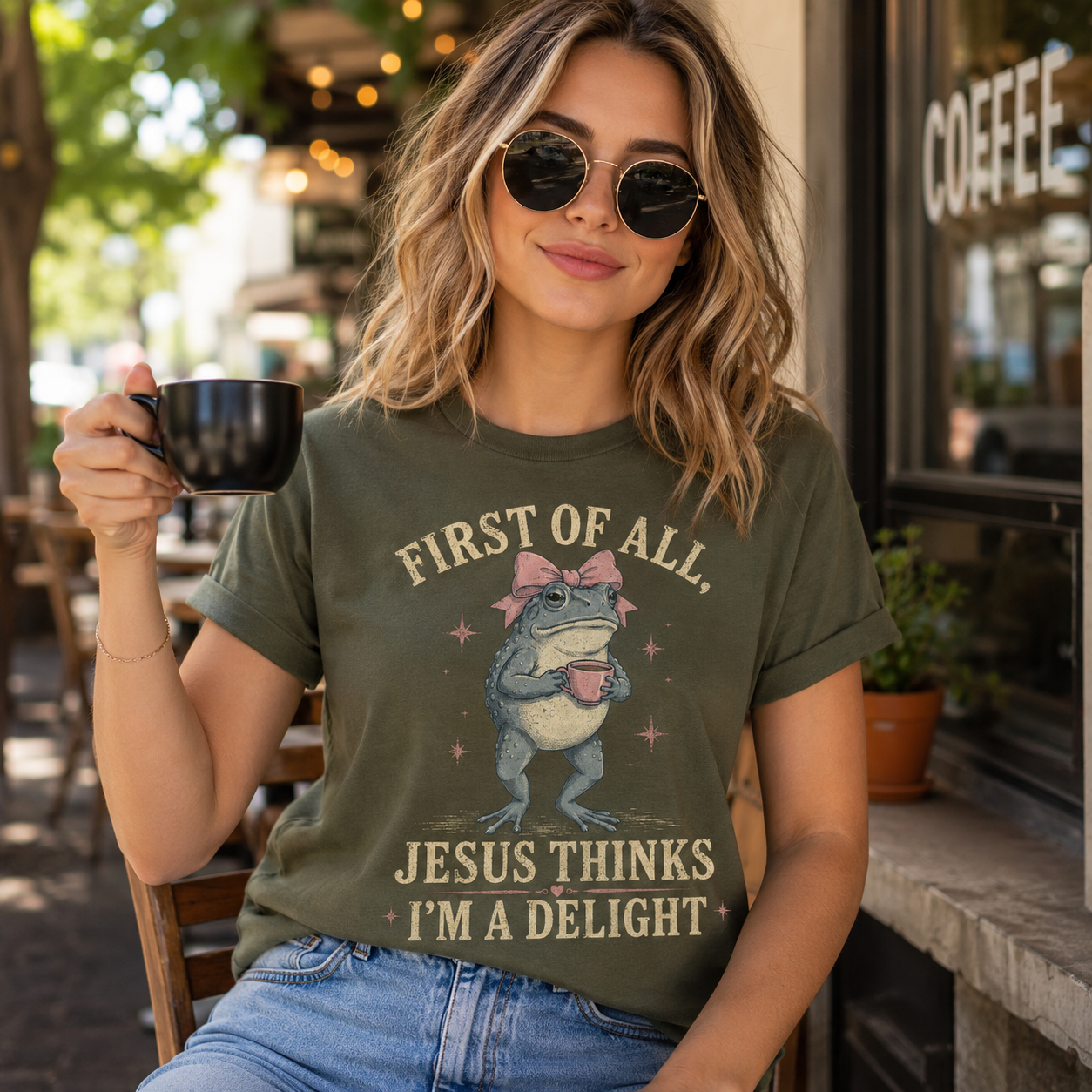 Jesus Thinks I’m A Delight Shirt, Cute Christian Frog T-Shirt, First Of All Jesus Tee, Funny Faith Gift for Women