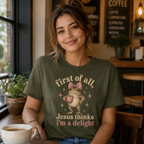Jesus Thinks I’m A Delight Shirt, Cute Christian Frog T-Shirt, First Of All Jesus Tee, Funny Faith Gift for Women