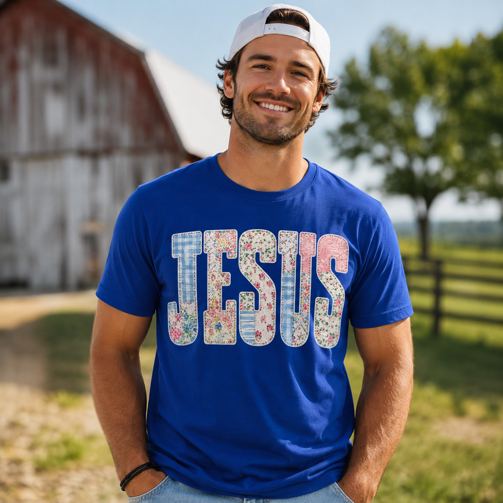 Jesus Shirt, Floral Patchwork Christian T-Shirt, Faith Based Tee, Religious Gift for Women, Cute Jesus Tee, Christian Apparel