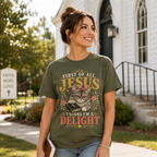 Jesus Thinks I’m A Delight Shirt, Cute Christian Cat T-Shirt, First Of All Jesus Tee, Cat Mom Faith Gift for Women