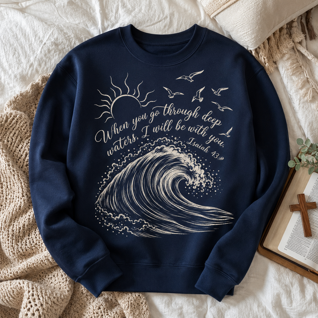 Deep Waters Isaiah 43:2 Christian Shirt, Women's T-shirt, Unisex Long Sleeve, Sweatshirt, Hoodie, Zip Hoodie