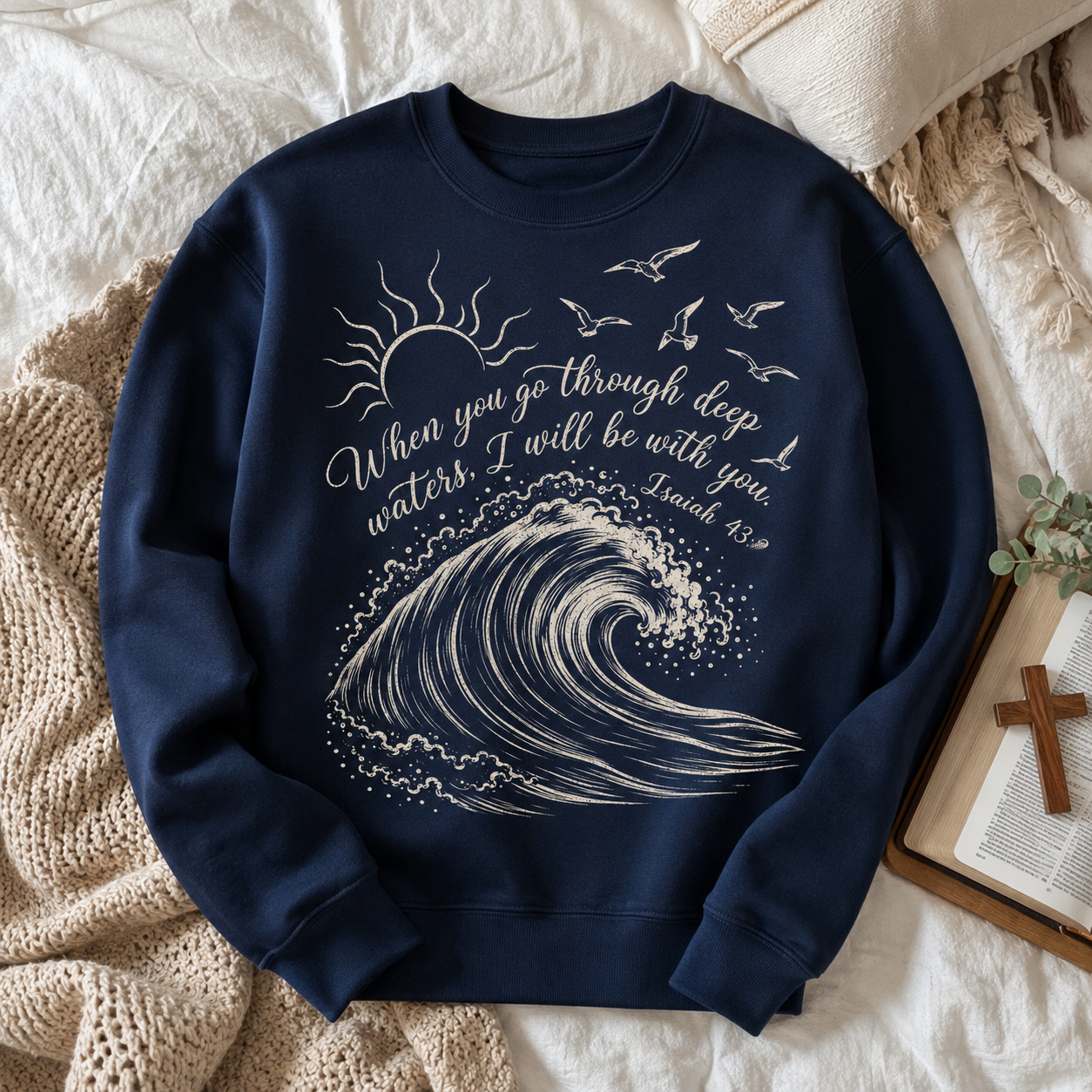 Deep Waters Isaiah 43:2 Christian Shirt, Women's T-shirt, Unisex Long Sleeve, Sweatshirt, Hoodie, Zip Hoodie